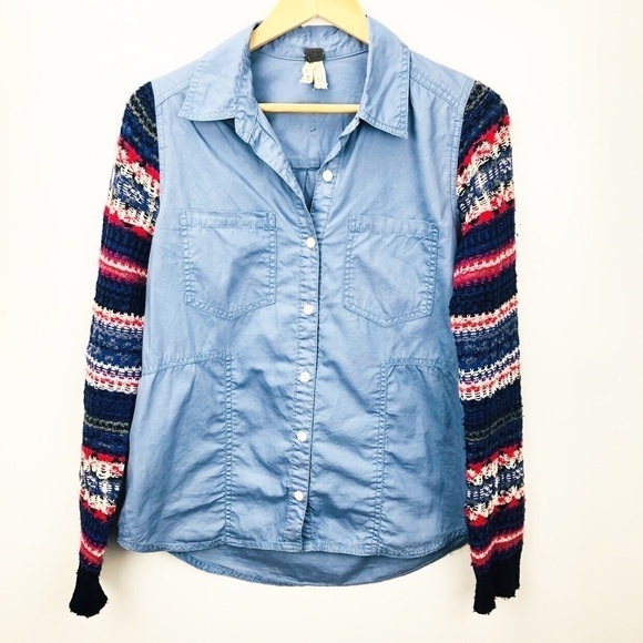We the Free Fair Isle Chambray Top Small A0002 - Picture 2 of 7